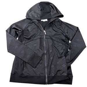 LA Image Womens Black Geometric Full Zip Hoodie Activewear Jacket Large